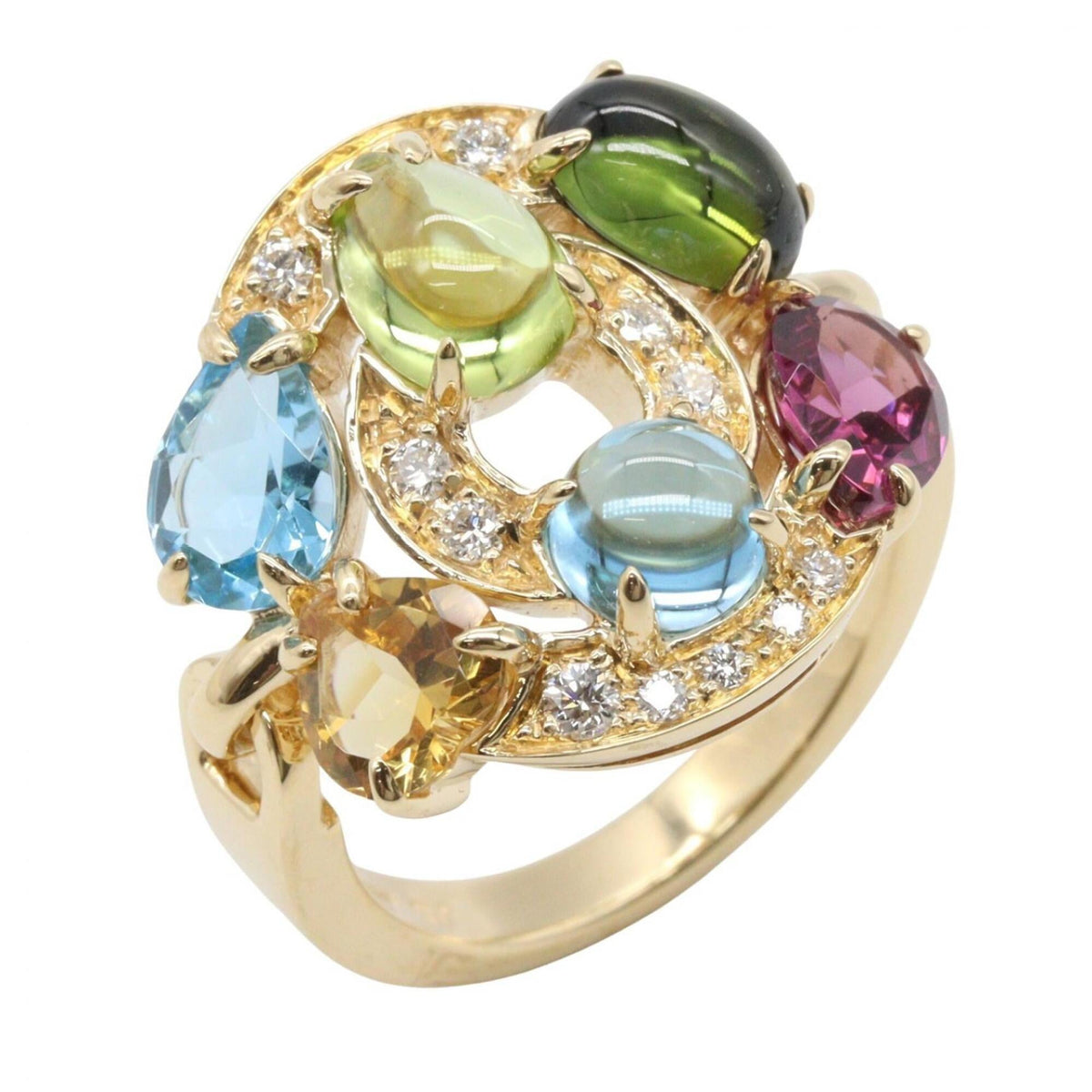 Bvlgari Band Ring 18K Yellow Gold with Citrine and Diamond and Peridot and Topaz and Tourmaline