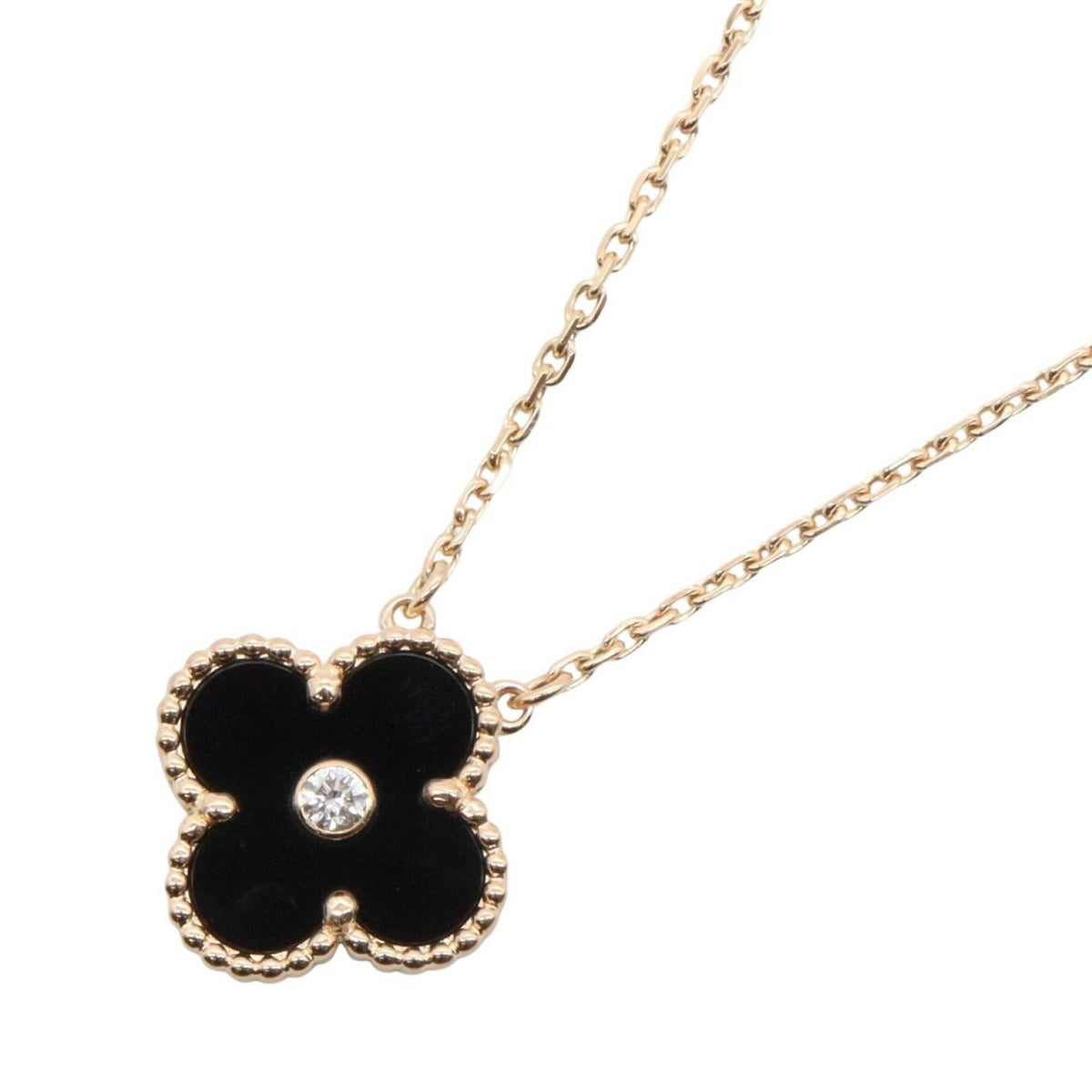 Van Cleef & Arpels Vintage Alhambra Pendant Necklace 18K Rose Gold and Onyx