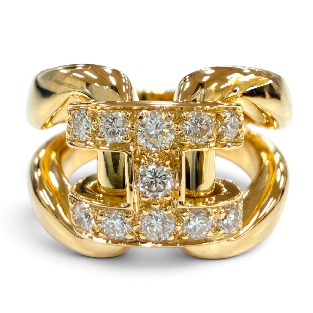 Hermes Band Ring 18K Yellow Gold With Diamond
