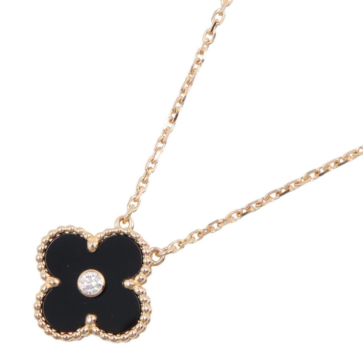 Van Cleef & Arpels Vintage Alhambra Pendant Necklace 18K Rose Gold and Onyx