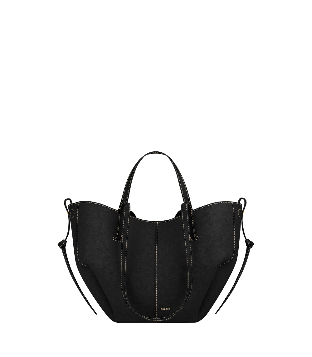 Polène Cyme Mini - Textured Black with Ecru Stitching
