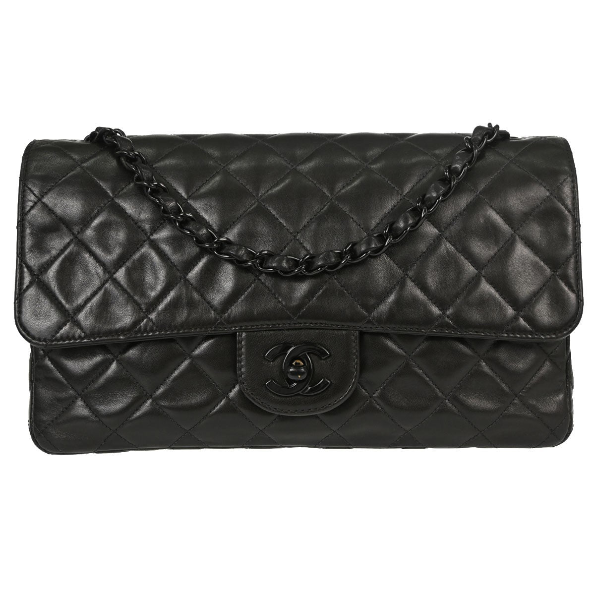 Chanel So Black Classic Double Flap Bag Quilted Lambskin Medium