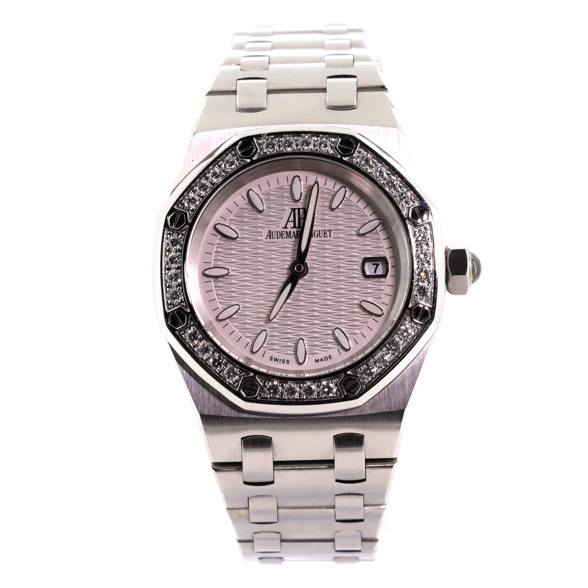 Audemars Piguet Royal Oak Date Quartz Watch Stainless Steel with Diamond Bezel 33