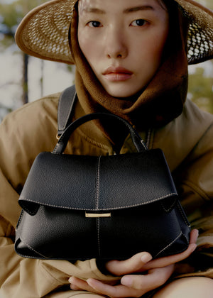 Polène Mokki Mini - Textured Black with Ecru Stitching - view 2