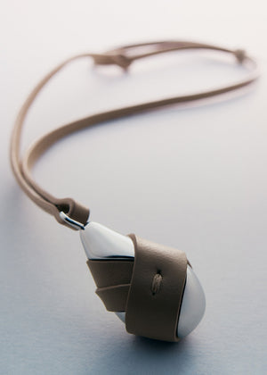 Polène Ormé Pendant - Silver in rhodium with Taupe Leather - view 2