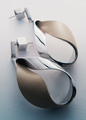 Polène Ormé Pendant Earrings - Silver in rhodium with Taupe Leather - view 2