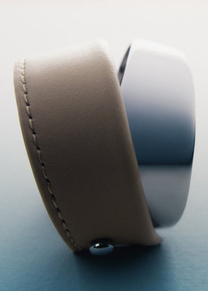 Polène Ormé Cuff - Silver in rhodium with Taupe Leather - view 2