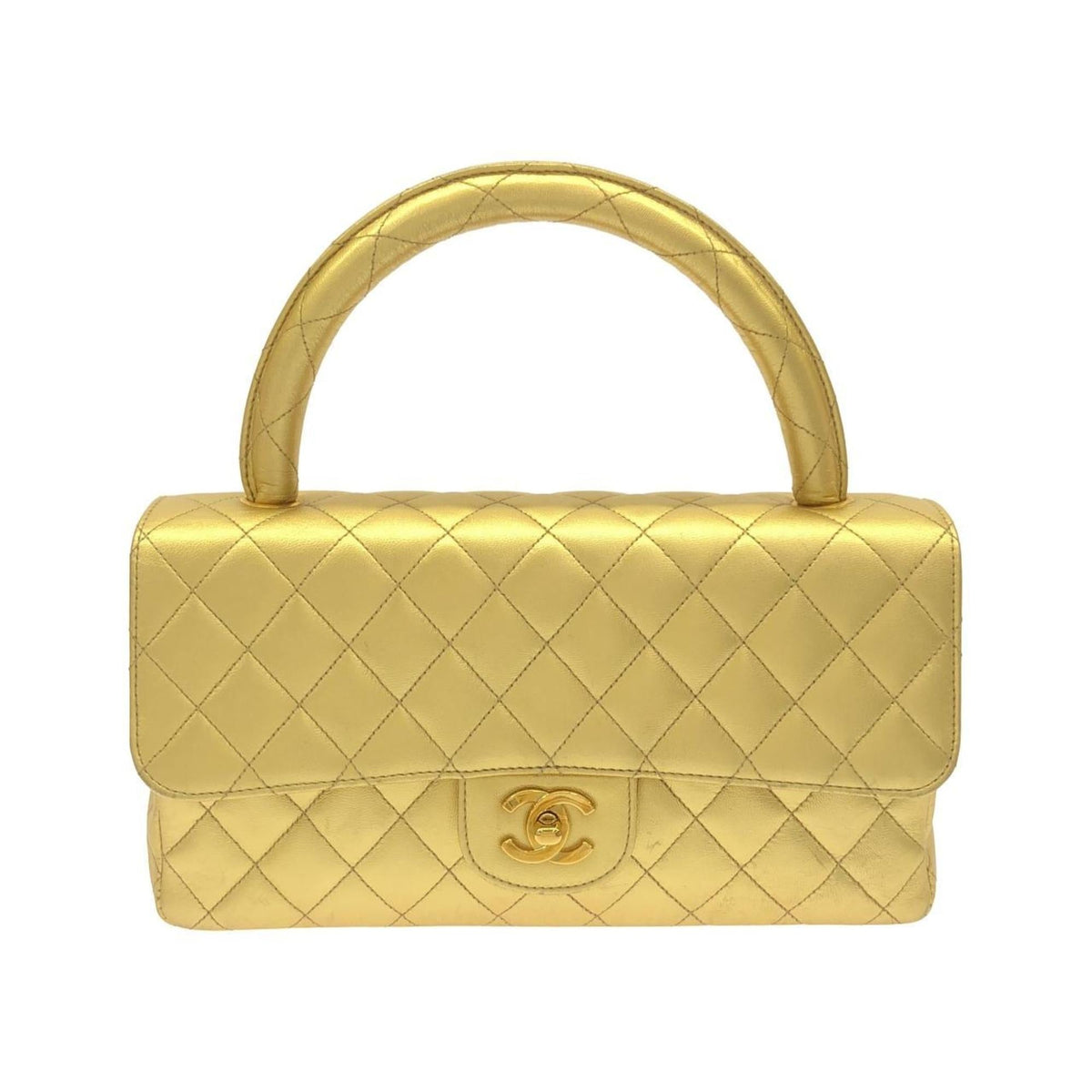 Vintage Twin Top Handle Flap Bag Quilted Lambskin Medium