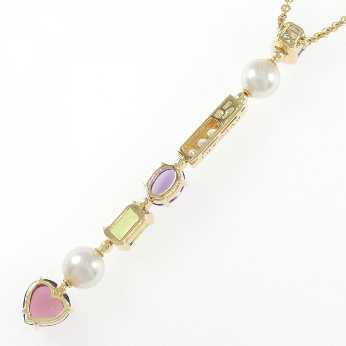 Pendant Necklace 18K Yellow Gold with Amethyst and Diamond and Pearl and Peridot and Topaz and Tourmaline