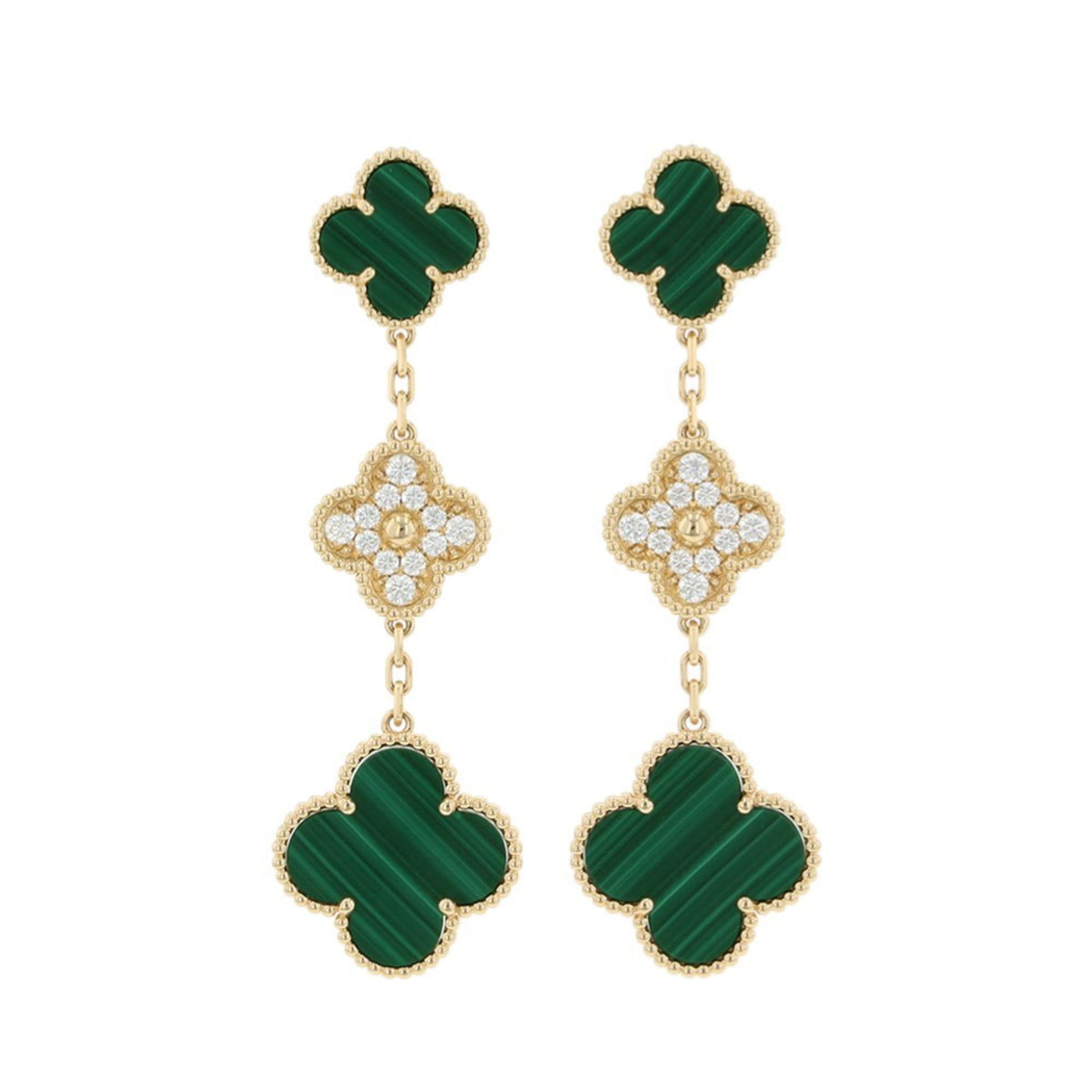 Van Cleef & Arpels Alhambra Earrings 18K Yellow Gold and Malachite 18K Yellow Gold