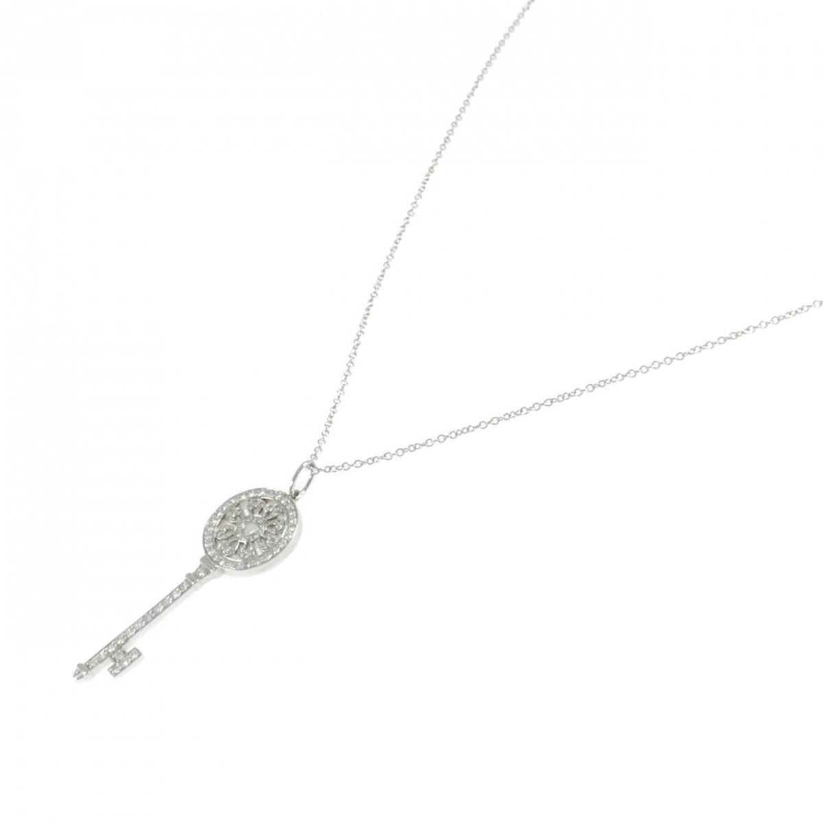 Petal Key Pendant Necklace Platinum with Diamond