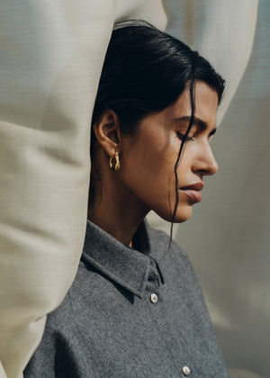 Polène Eroz Slim Hoop Earrings - 24 carat gold-gilded edition - view 3