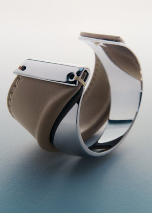 Polène Ormé Cuff - Silver in rhodium with Taupe Leather - view 3