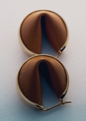 Polène Ormé Hoop Earrings - Gold Gilded with Camel Leather - view 3