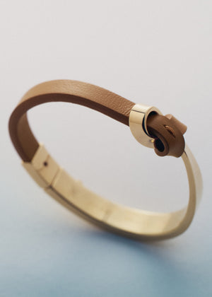 Polène Ormé Bangle - Gold Gilded with Camel Leather - view 4