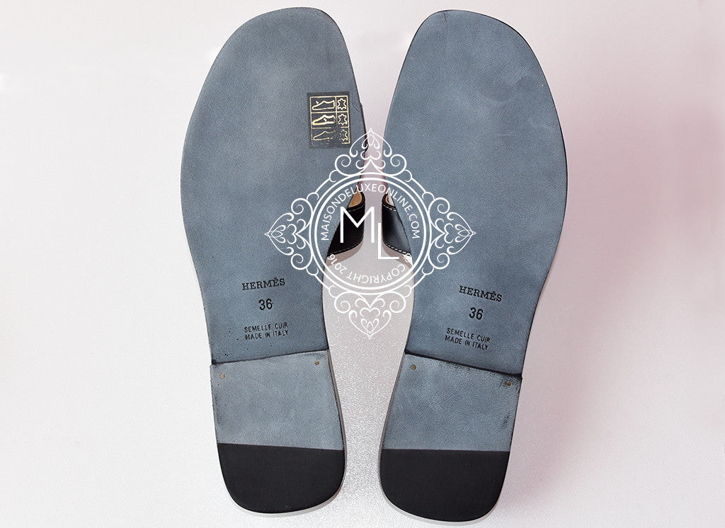 Hermes Womens Black Oran Sandal Slipper 36 Shoes