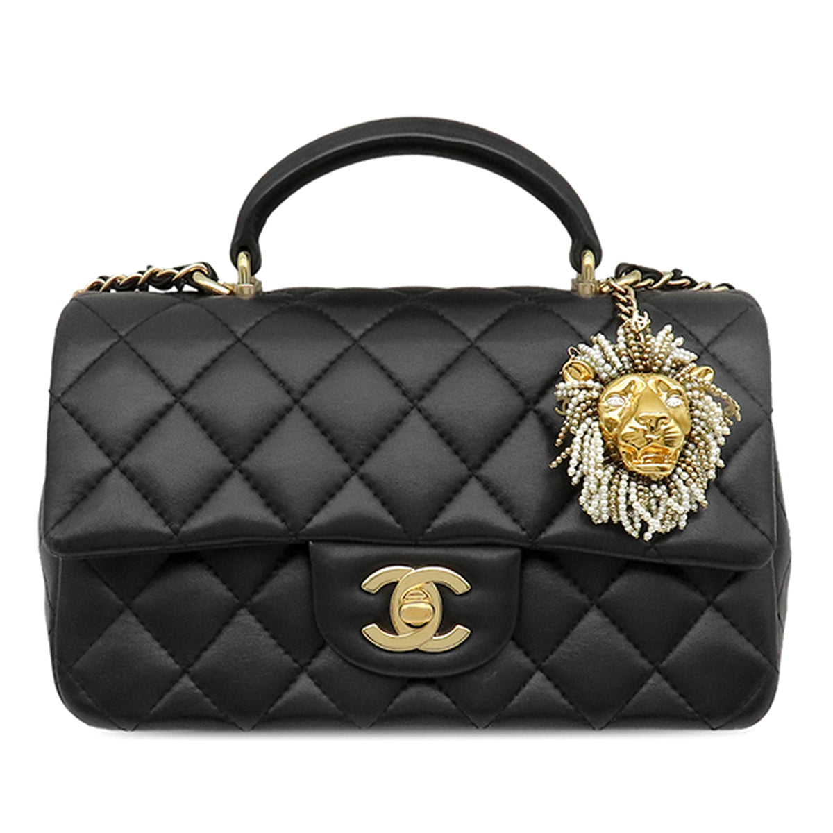 Chanel Classic Single Flap Top Handle Bag Quilted Lambskin Mini