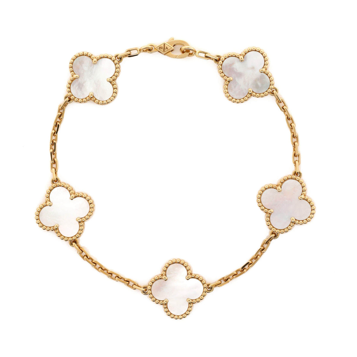 Van Cleef & Arpels Vintage Alhambra 5 Motifs Bracelet 18K Yellow Gold and Mother of Pearl
