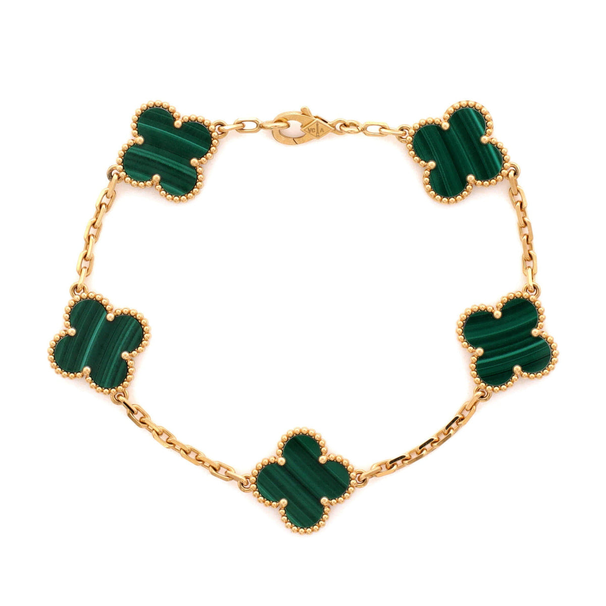 Van Cleef & Arpels Vintage Alhambra 5 Motifs Bracelet 18K Yellow Gold and Malachite