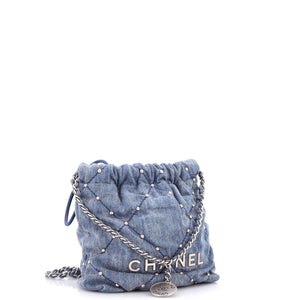 Chanel 22 Chain Hobo Quilted Studded Denim Mini - view 2