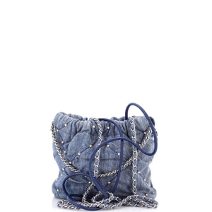 Chanel 22 Chain Hobo Quilted Studded Denim Mini - view 3