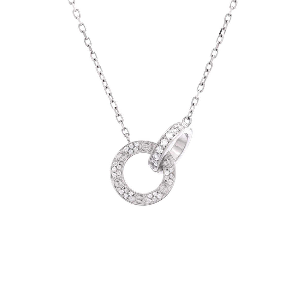 Cartier Love Interlocking Pave Necklace 18K White Gold and Diamonds