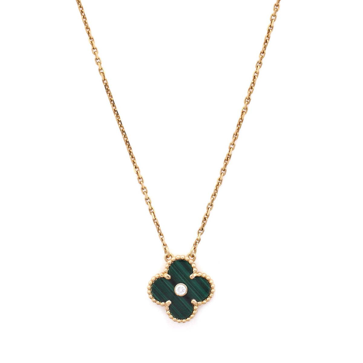 Van Cleef & Arpels Vintage Alhambra Pendant Necklace 18K Yellow Gold and Malachite with Diamond