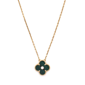 Van Cleef & Arpels Vintage Alhambra Pendant Necklace 18K Yellow Gold and Malachite with Diamond - view 1