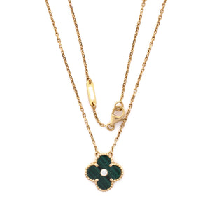 Van Cleef & Arpels Vintage Alhambra Pendant Necklace 18K Yellow Gold and Malachite with Diamond - view 2