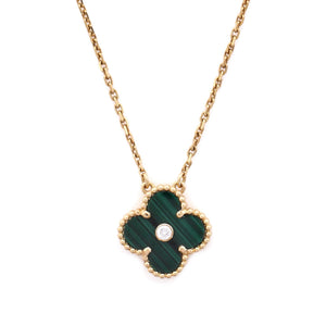 Van Cleef & Arpels Vintage Alhambra Pendant Necklace 18K Yellow Gold and Malachite with Diamond - view 3