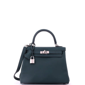 Hermes Kelly Handbag Vert Cypress Swift with Palladium Hardware 25 - view 1