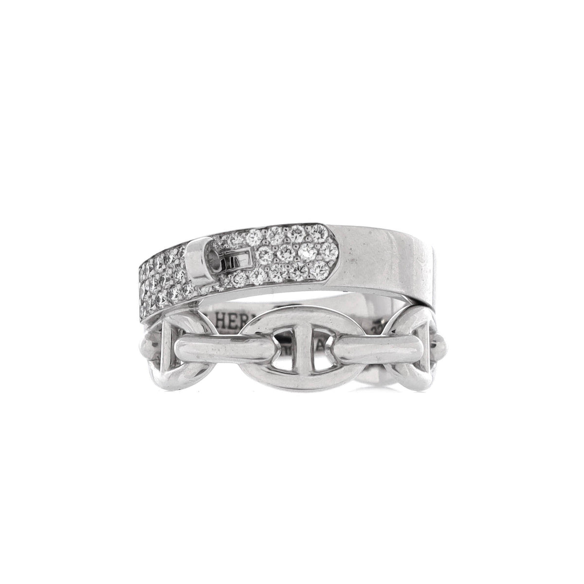 Kelly Double Tour Ring 18K White Gold with Pave Diamonds