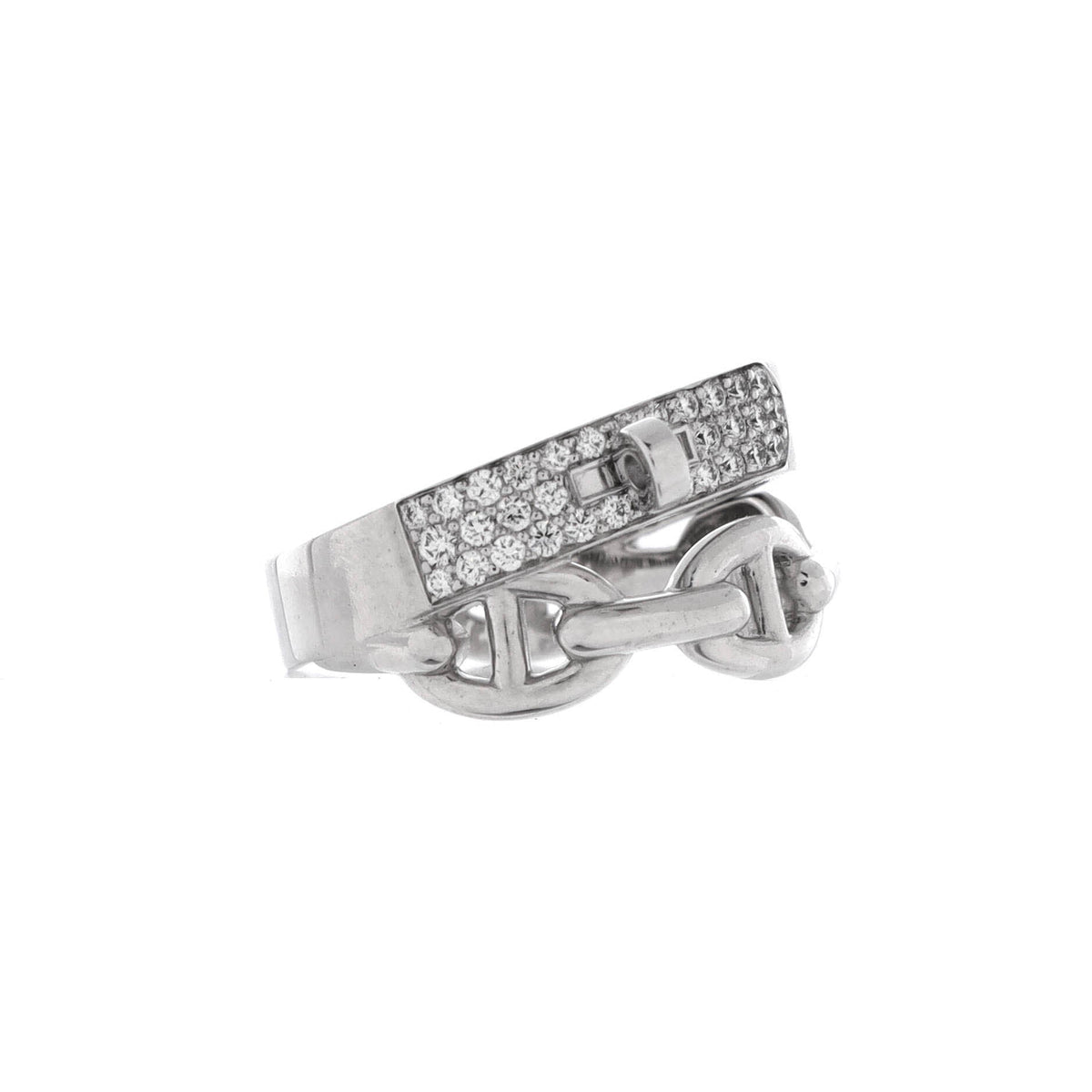 Kelly Double Tour Ring 18K White Gold with Pave Diamonds