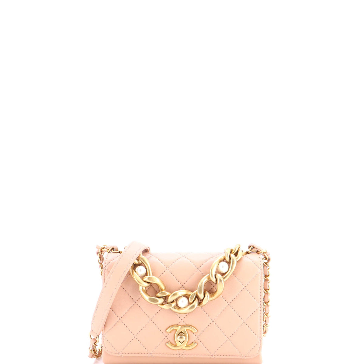 Chanel Pearl Boy Chain Flap Bag Quilted Calfskin Mini