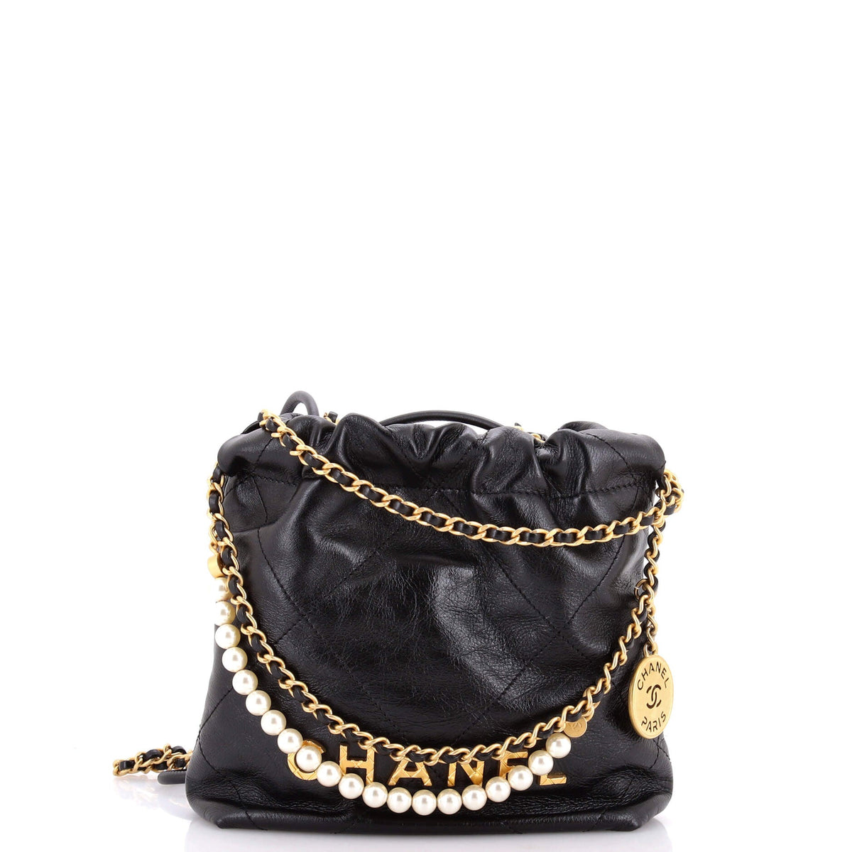 Chanel 22 Chain Hobo Quilted Calfskin with Pearl Chain Mini