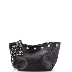 Chanel CC Button Chain Tote Quilted Shiny Lambskin Small - view 1