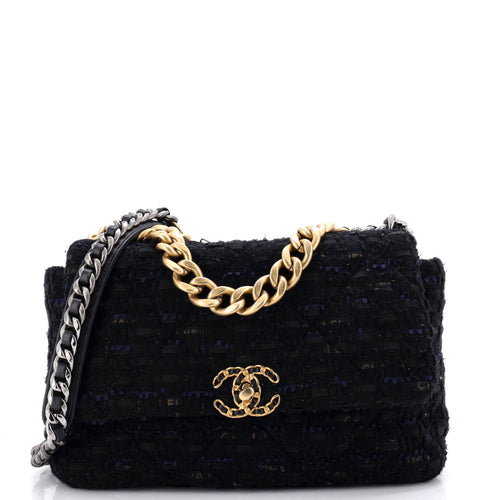 Chanel 19 Flap Bag Quilted Tweed and Ribbon Large