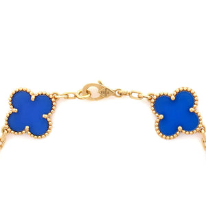 Van Cleef & Arpels Vintage Alhambra 5 Motifs Bracelet 18K Yellow Gold and Agate - view 4