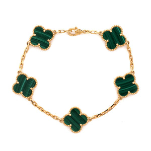 Van Cleef & Arpels Vintage Alhambra 5 Motifs Bracelet 18K Yellow Gold and Malachite - view 1