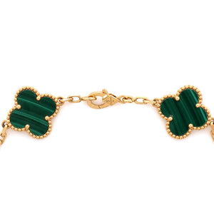 Van Cleef & Arpels Vintage Alhambra 5 Motifs Bracelet 18K Yellow Gold and Malachite - view 4