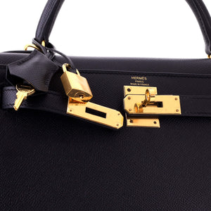 Hermes Kelly Handbag Noir Epsom with Gold Hardware 28 - view 7