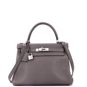 Hermes Kelly Handbag Etain Clemence with Palladium Hardware 28 - view 1