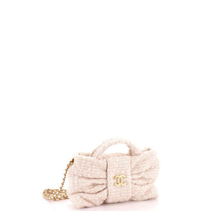 Chanel CC Bow Chain Shoulder Bag Quilted Tweed Mini - view 2
