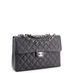 Chanel Vintage Square Classic Single Flap Bag Quilted Caviar Jumbo - view 3