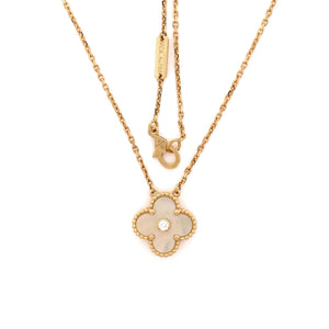 Van Cleef & Arpels Vintage Alhambra Pendant Necklace 18K Yellow Gold and Gold Mother of Pearl with Diamond - view 2