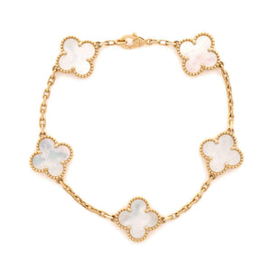 Van Cleef & Arpels Vintage Alhambra 5 Motifs Bracelet 18K Yellow Gold and Mother of Pearl - view 1