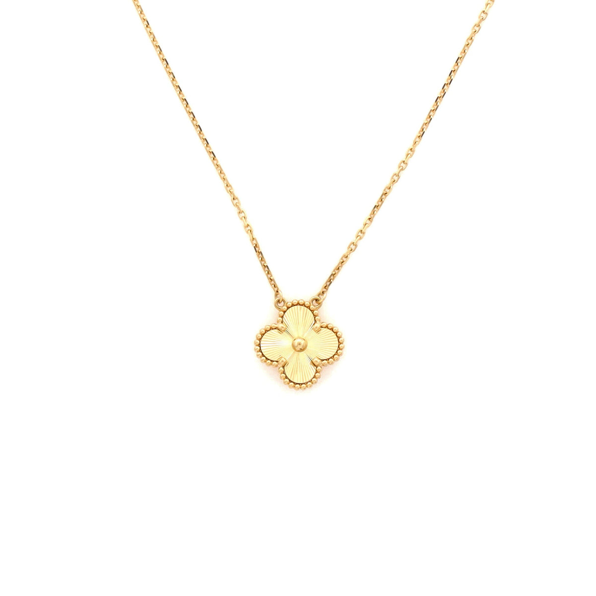 Van Cleef & Arpels Vintage Alhambra Pendant Necklace Guilloche 18K Yellow Gold
