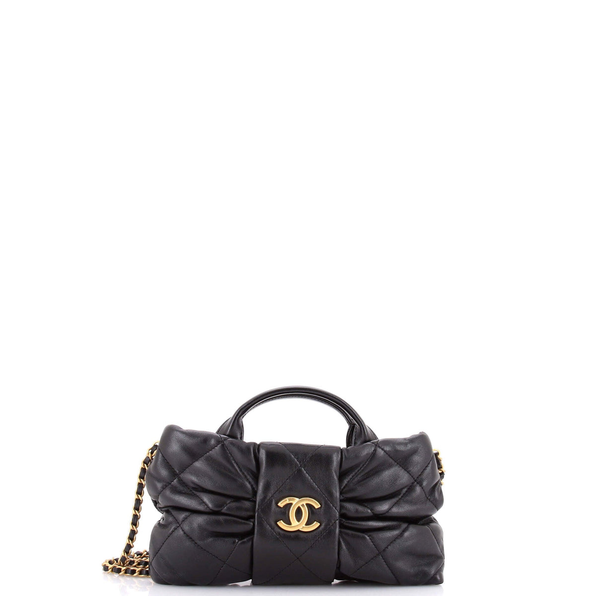 Chanel CC Bow Chain Shoulder Bag Quilted Leather Mini