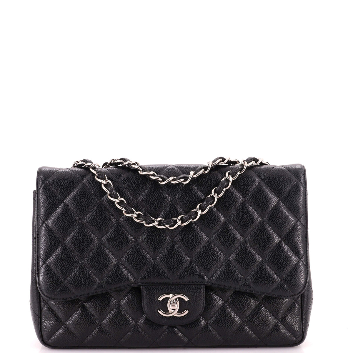 Chanel Vintage Classic Single Flap Bag Quilted Caviar Jumbo
