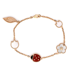 Van Cleef & Arpels Lucky Spring 5 Motifs Bracelet 18K Rose Gold and Mother of Pearl with Onyx and Carnelian - view 1